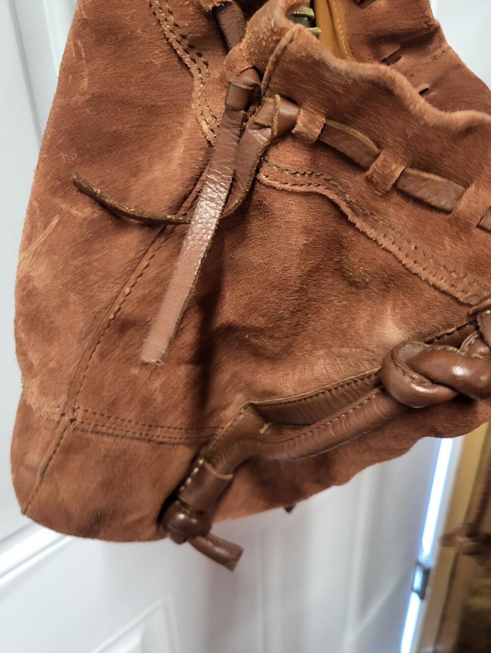 Lucky Brand Large Brown Suede Hobo Bag Slouchy Bucket Purse Hippy Boho - Picture 10 of 11